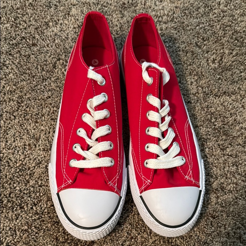 Low Top Red Canvas Sneakers with White Laces